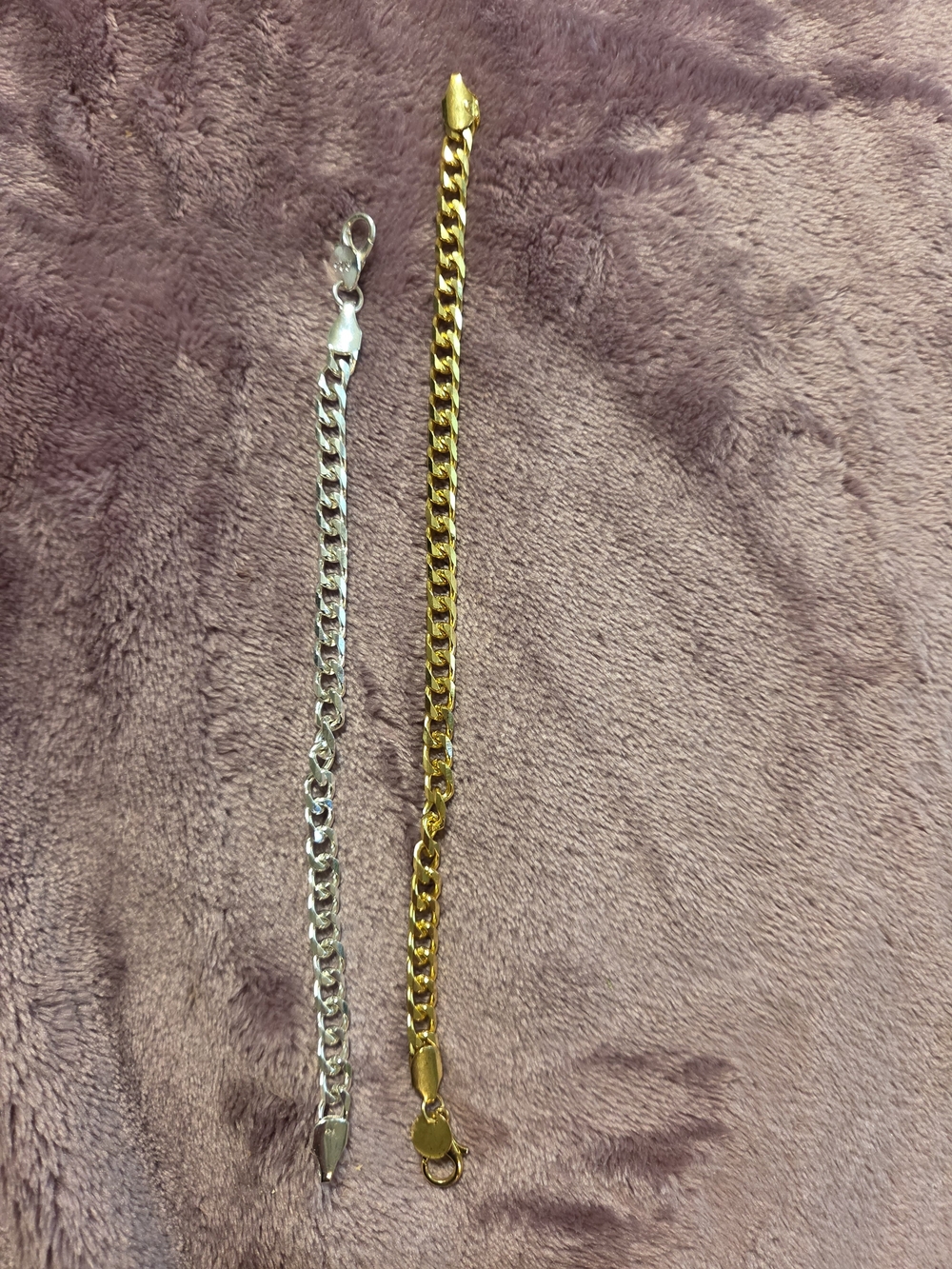 Gold and Silver Chain Bracelets Set - Classic Link Bracelets Both Are 925 Silver